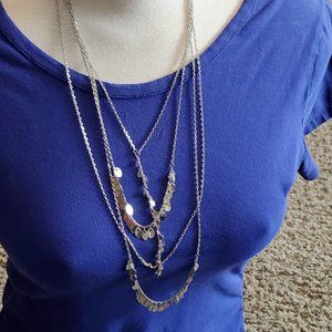 NY Silver Tone 18" Layered Disc Medallion Necklace